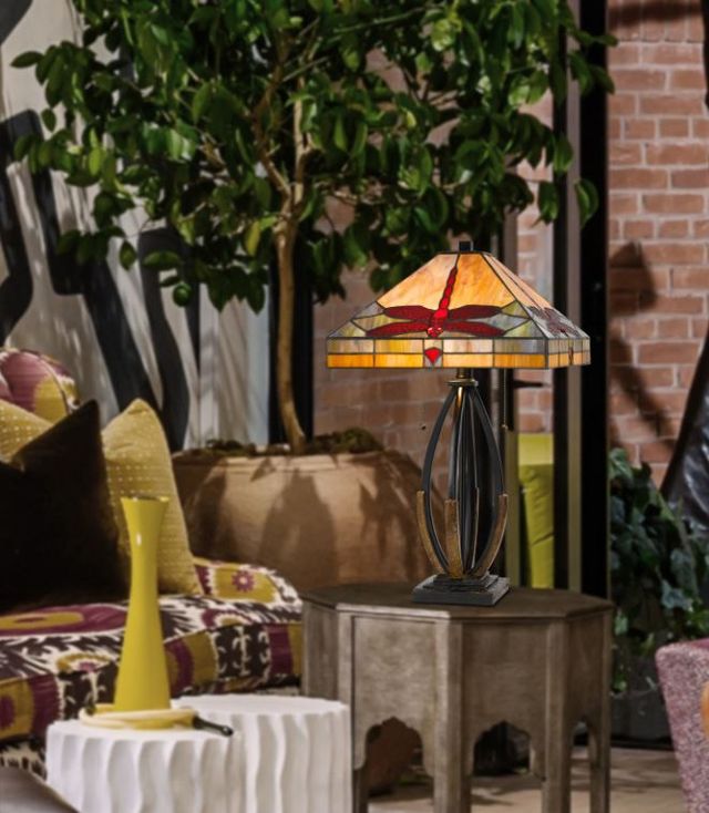 Cal® Lighting & Accessories Tiffany Dark Bronze/Yellow Table Lamp-1