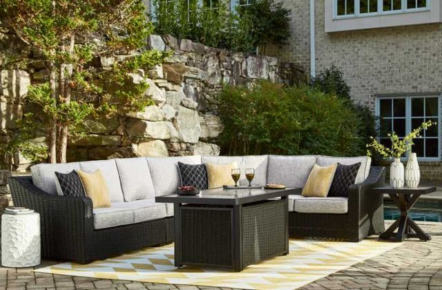 Signature Design by Ashley® Beachcroft 4-Piece Black/Light Gray Fabric/Resin Wicker Outdoor Sectional-2