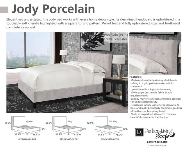 Parker House® Jody Porcelain California King Upholstered Panel Bed-3