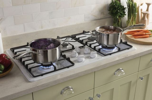 GE® 36" White Built-In Gas Cooktop with Dishwasher-Safe Grates-3