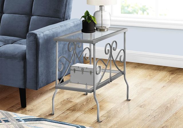 Monarch Specialties Inc. Glass Top Accent Table with Silver Metal Base-1