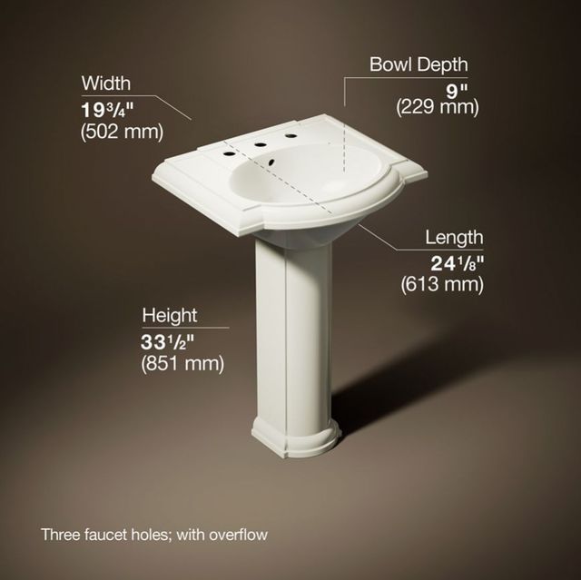 Kohler Devonshire® Biscuit 24.25" Widespread Rectangular Pedestal Bathroom Sink-4