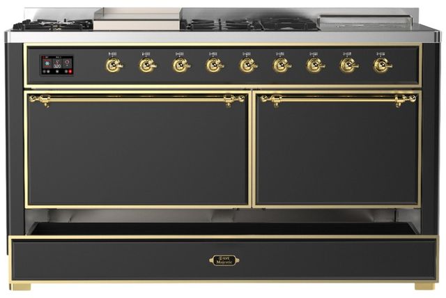 Ilve® Majestic III 60" Graphite Matte Pro Style Dual Fuel Natural Gas Range with Solid Door and Brass Trim-2