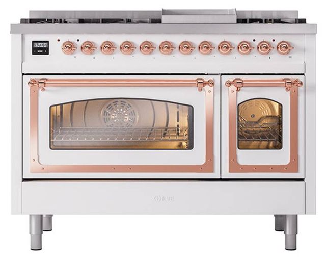 Ilve® Nostalgie II Noblesse 48'' Custom RAL Color Pro Style Dual Fuel Range with Copper Trim-1