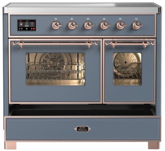 Ilve® Majestic III 40" Blue Gray Pro Style Induction Range with Triple Glass Door and Copper Trim-2