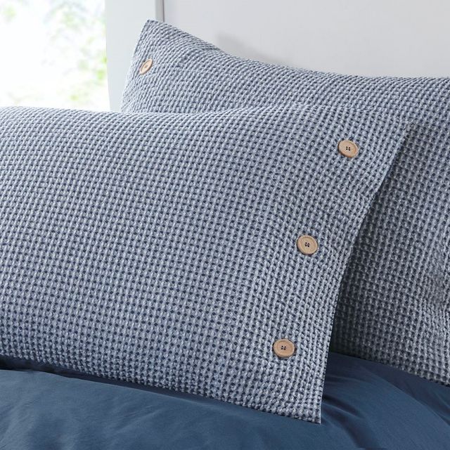Olliix by Clean Spaces Mara 4 Piece Yarn Dyed Cotton Bamboo Blend Waffle Weave Blue King/California King Comforter Cover Set-3