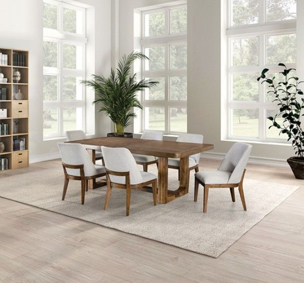 Furniture of America® Mandal 7-Piece Chestnut Dining Table Set with Gray Chairs-0