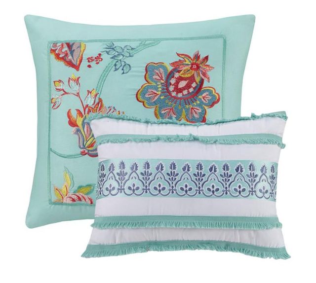 Olliix by Intelligent Design Ophelia Aqua Full/Queen Boho Printed Comforter Set-2