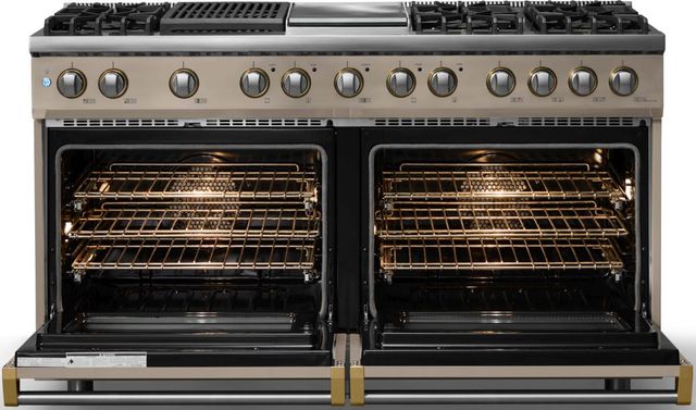 Viking® 5 Series 60" Nantucket Pro Style Dual Fuel (LP) Range with Brushed Brass Trim-1