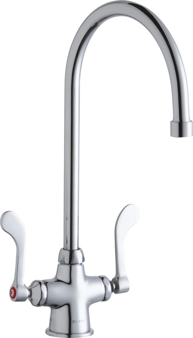 Elkay Chrome Single Hole Concealed Deck Faucet with 8" Gooseneck Spout and 4" Wristblade Handles-0