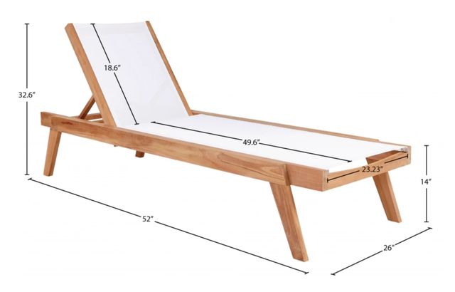 Meridian Furniture Rio Natural Teak/Off-White Fabric/Wood Outdoor Patio Chaise Lounge Chair-4