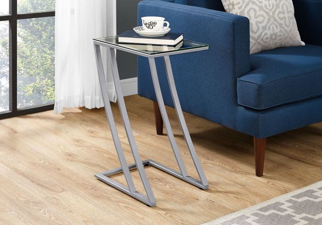 Monarch Specialties Inc. Tempered Glass Top Accent Table with Z-Shaped Silver Metal Base -1
