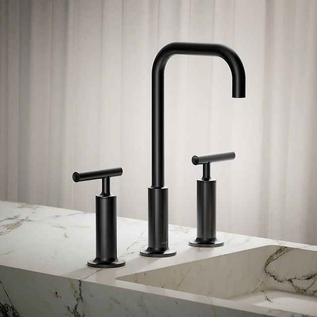 KOHLER® Purist® Matte Black 11" Widespread Bathroom Sink Faucet with Lever Handles-3