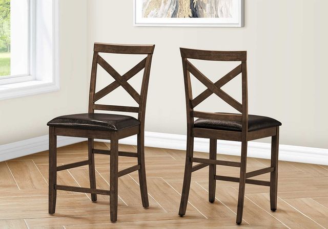 Monarch Specialties Inc. 2-Piece Brown Leather/Dark Walnut 44" Upholstered Dining Counter Height Cha-2