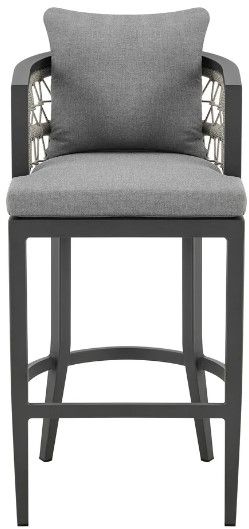 Armen Living Zella Gray/Light Gray Rope/Metal Outdoor Bar Stool with Cushions-1