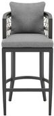 Armen Living Zella Gray/Light Gray Rope/Metal Outdoor Bar Stool with Cushions-1