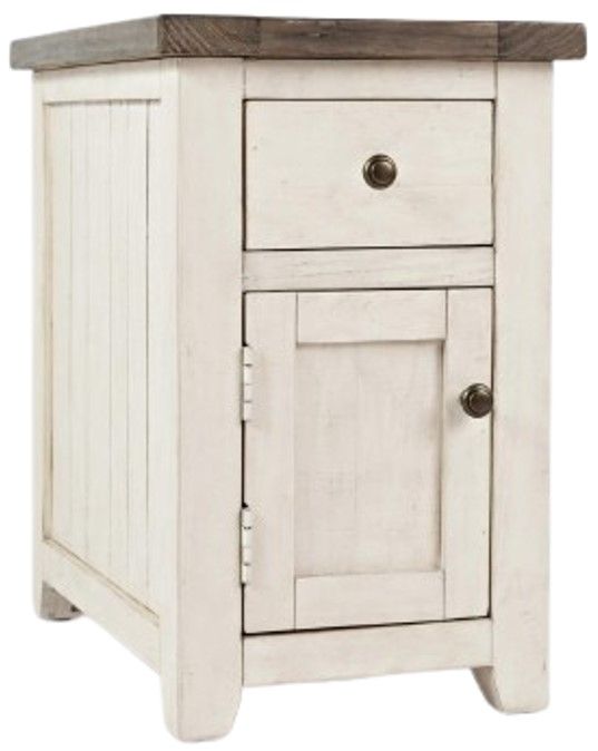 Jofran Inc. Madison County Barnwood Chairside Table with Vintage White Base-0