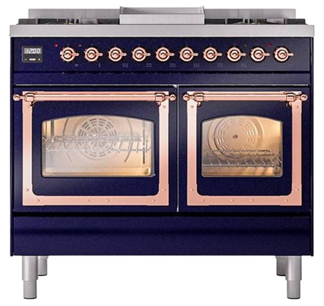 Ilve® Nostalgie II Noblesse 40'' Midnight Blue Pro Style Dual Fuel Range with Copper Trim-1