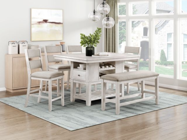 Homelegance® Savile Brushed Antique White/Light Gray Counter Height Bench-1