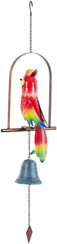 Deco Marche Red Parrot Perched Windchime with Hanging Bell-2