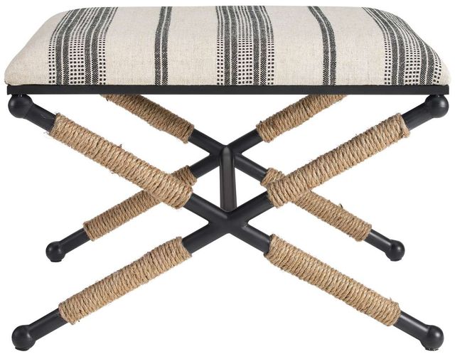 Linon Logue Campaign Black/Cream Accent Stool -2