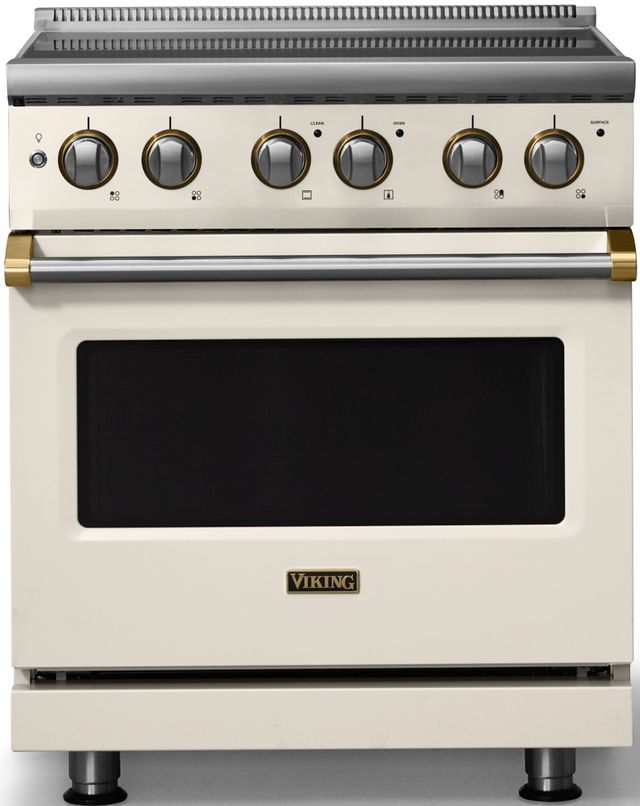 Viking® 5 Series 30" Pure White Pro Style Electric Range with Brushed Brass Trim-0