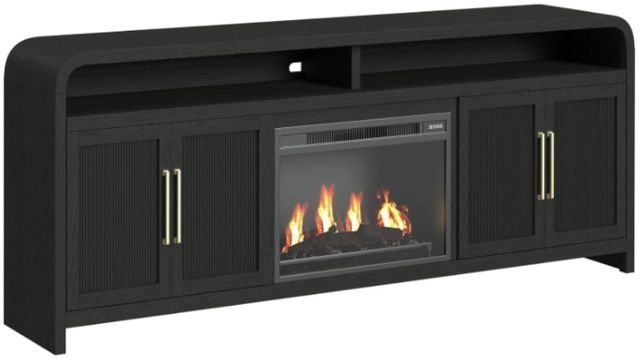 Elements International Ridgemont Black with Grain 82" TV Console with Fireplace Insert-0