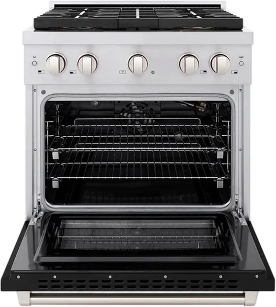 ZLINE 30" Satin Stainless Steel Pro Style Dual Fuel Range with Black Matte Door-1