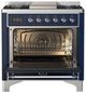 Ilve® Majestic III 36" Midnight Blue Pro Style Dual Fuel Liquid Propane Range with Solid Door and Chrome Trim-1