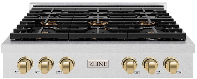 ZLINE Paramount 36" Satin Stainless Steel Gas Rangetop with Champagne Bronze Accents-0