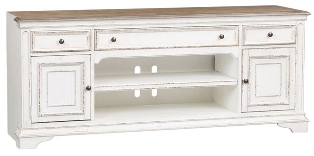 Liberty Furniture Magnolia Manor Antique White/Weathered Bark 73" Entertainment TV Stand-0
