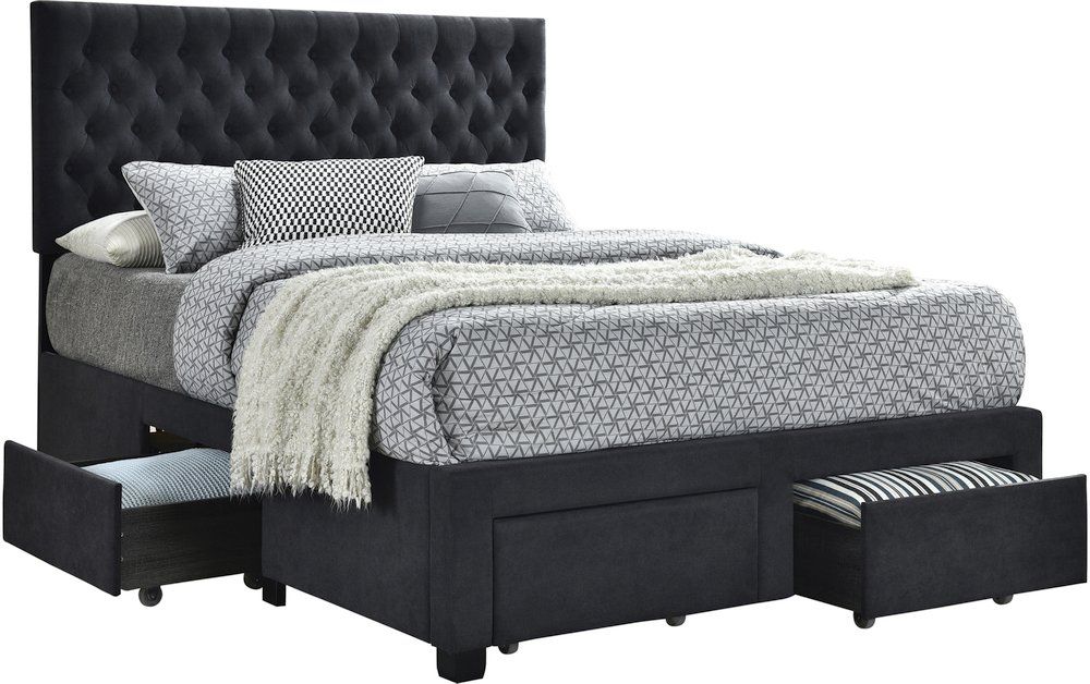 Coaster® Soledad Charcoal Upholstered Queen Storage Bed