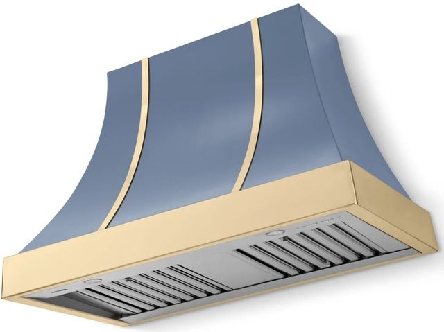 La Cornue CornuFé Cascade 44" Provence Blue Wall Mounted Range Hood with Polished Brass Trim-0