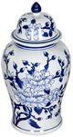 A & B Home Blue/White 18" Magnolia Pattern Ginger Jar-1