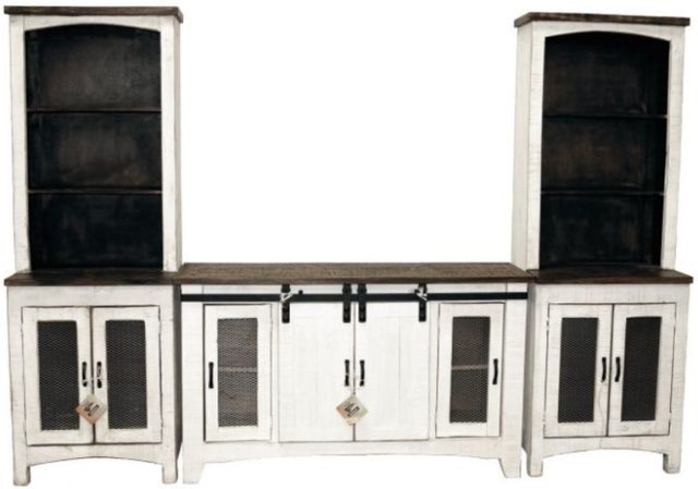 Million Dollar Rustic Village Weathered White Entertainment Center-0