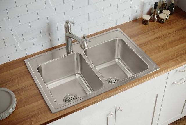 Elkay Lustertone® Classic Lustrous Satin 33" x 22" x 12-1/8" 2-Hole Equal Double Bowl Drop-In Sink-2