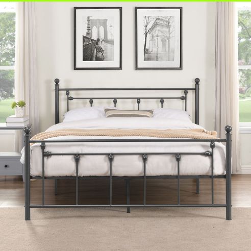 Milton Greens Stars Dark Gray Full Victorian Style Metal Platform Bed-2