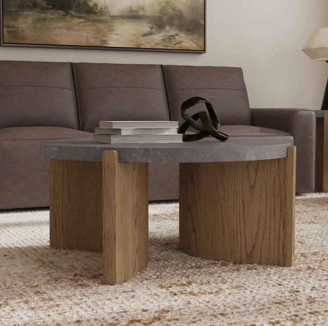 Flexsteel® Eclipse Gray Round Coffee Table with Brown Base-1