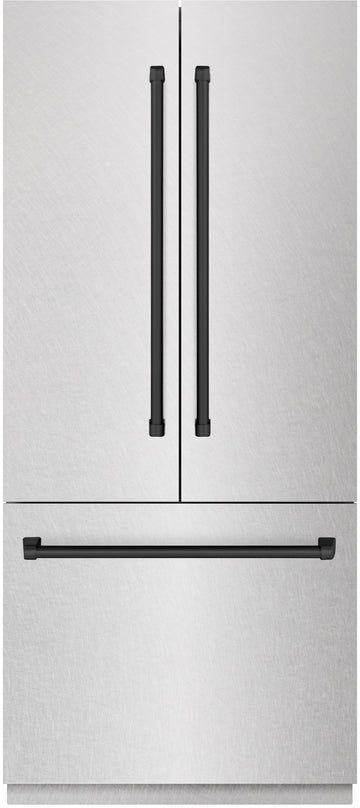 ZLINE Autograph Edition 36"19.6 Cu. Ft. Satin Stainless Steel Built-In French Door Refrigerator with Matte Black Accents-0