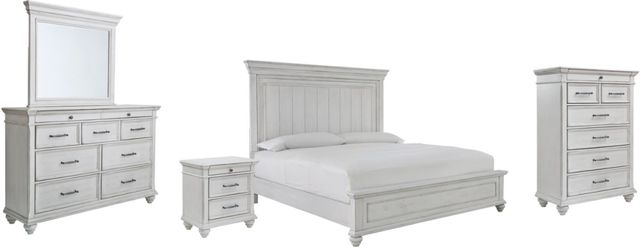 Benchcraft® Kanwyn 5-Piece Whitewash King Panel Bed Set-0