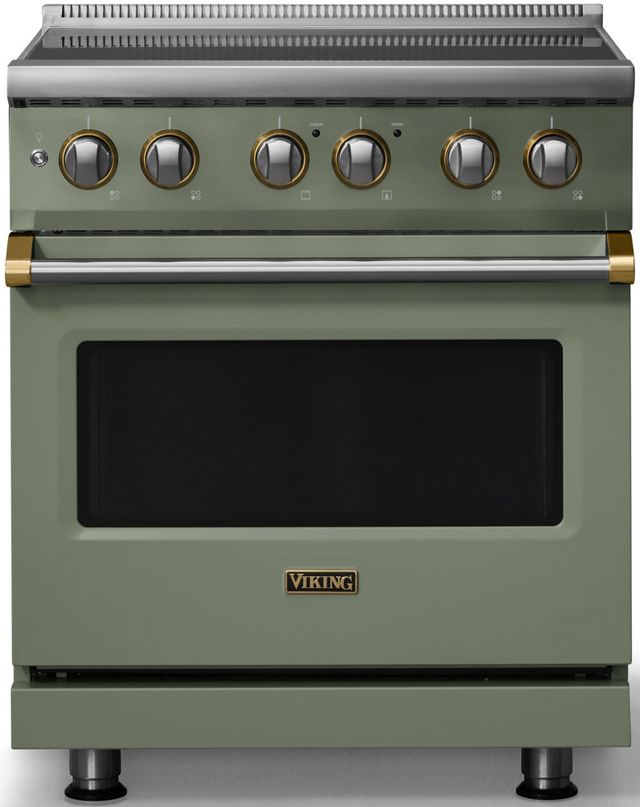 Viking® 5 Series 30" Eucalyptus Pro Style Induction Range with Brushed Brass Trim-0