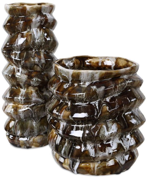 Uttermost® Cuoco 2-Piece Glazed Brown Vases-0