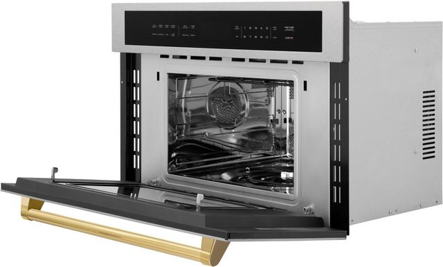 ZLINE Autograph Edition 30" 1.6 Cu. Ft. Satin Stainless Steel Built-In Convection Microwave Oven with Polished Gold Accents-3