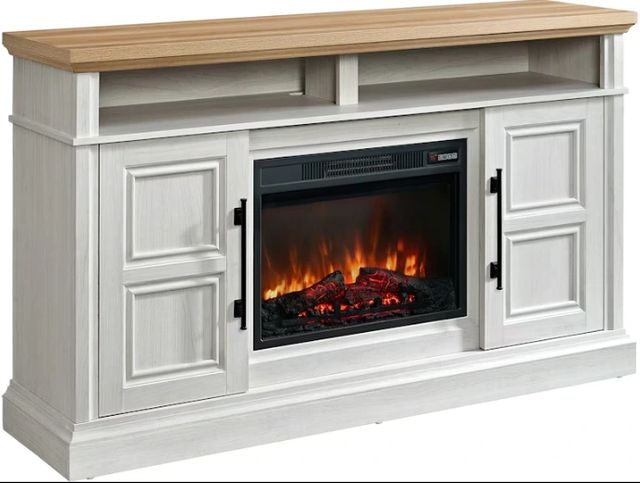 Elements International Villa Natural/White Console with Fireplace Insert-0