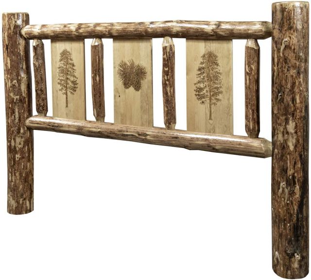 Montana Woodworks® Glacier Country Stained and Lacquered California King Headboard with Laser Engraved Pine Design-2