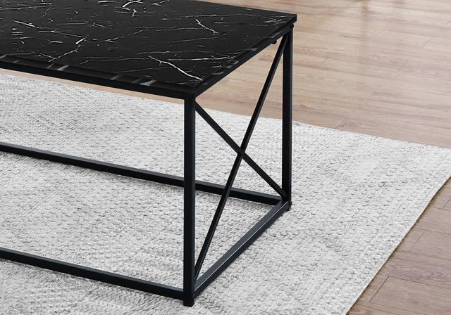 Monarch Specialties Inc. 3-Piece Black/Black Marble Living Room Table Set-1