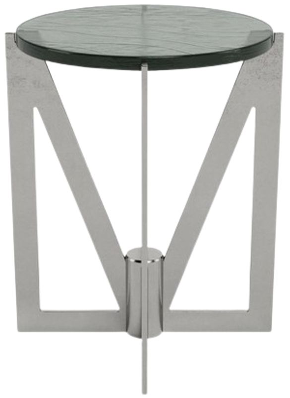 Riverside Furniture Jano Silver Round Glass Top Side Table with Forged Metal Base-2