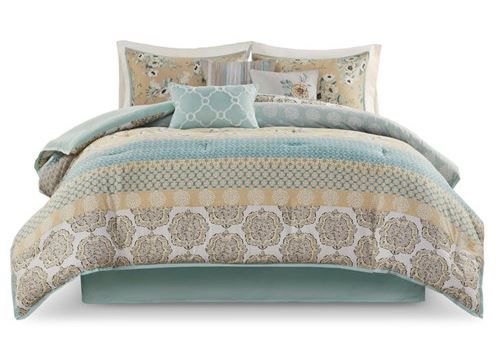 Olliix by Madison Park Willa 7 Piece Green California King Cotton Printed Comforter Set-0