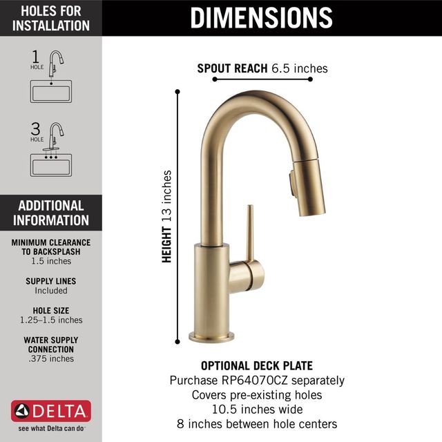 Delta Trinsic® Champagne Bronze Single Handle Pull-Down Bar/Preparation Faucet-2