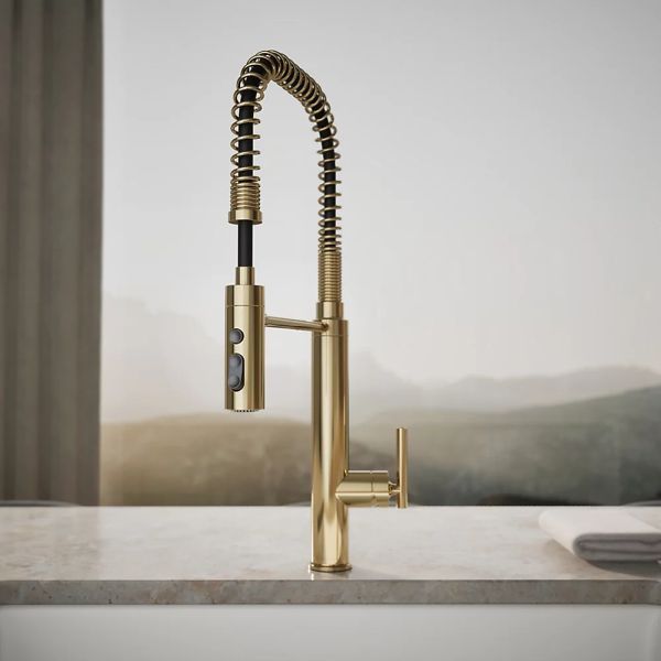 KOHLER® Purist® Vibrant French Gold Semi-Professional Kitchen Sink Faucet with 3-Function Sprayhead-3